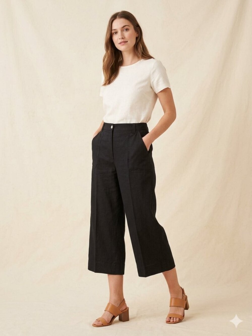 Chico's Size 2/12/14 (L)  Black Flat Front Zip Belt Loop Pockets Cropped Pants